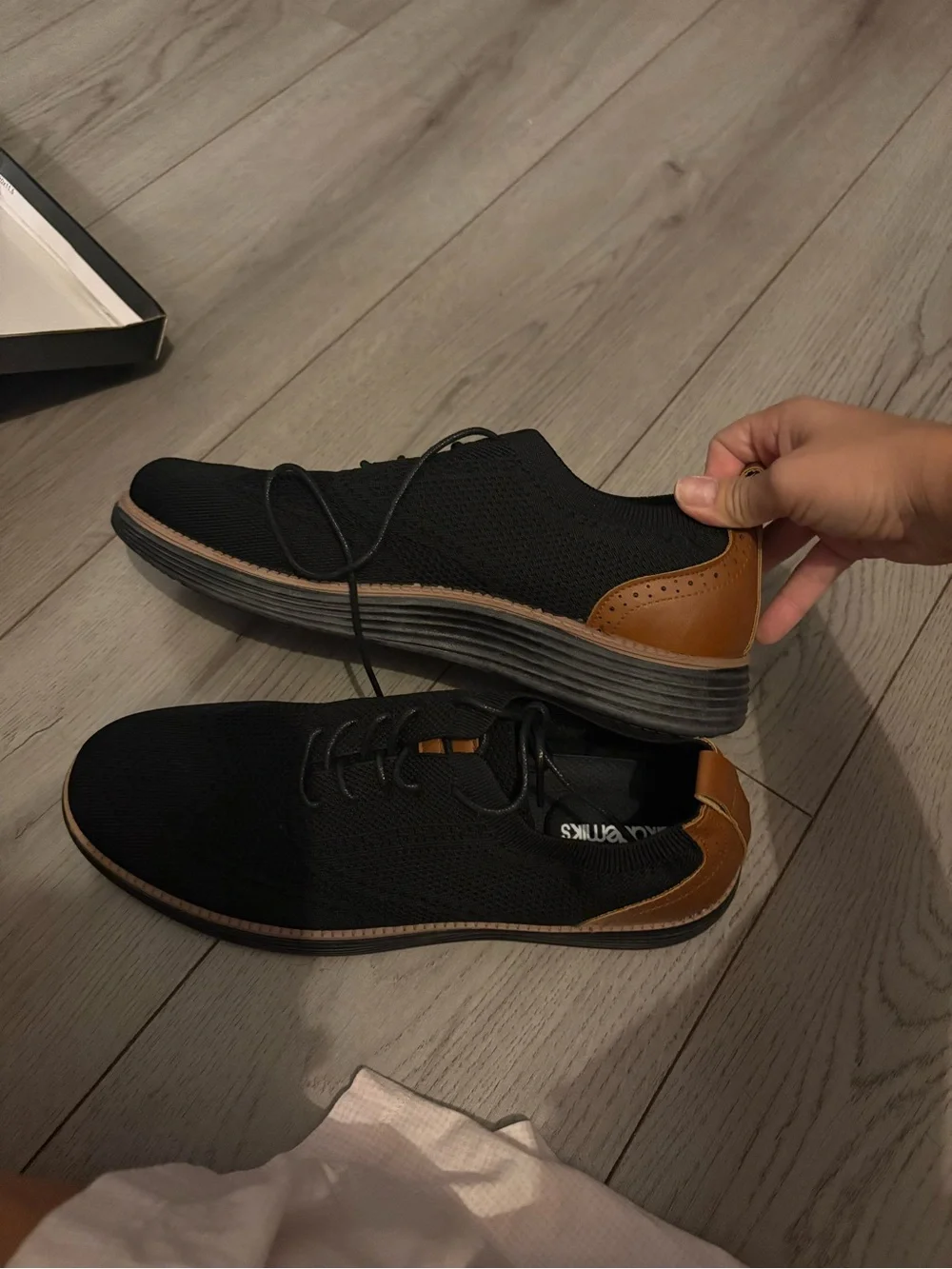 Akademiks Men's Black Knit Lace-Up Shoes with Brown Accents